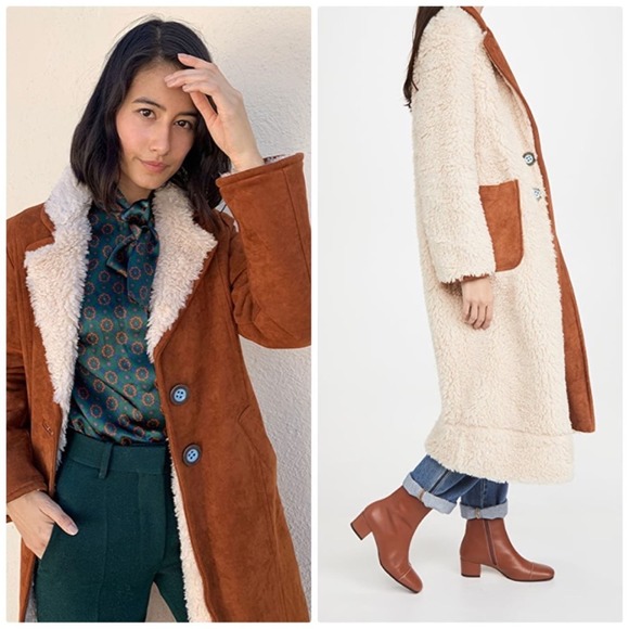 OOF 1950 Reversible Women's Faux Suede Effect Sherling Coat in Brown size IT 46 - Picture 1 of 6